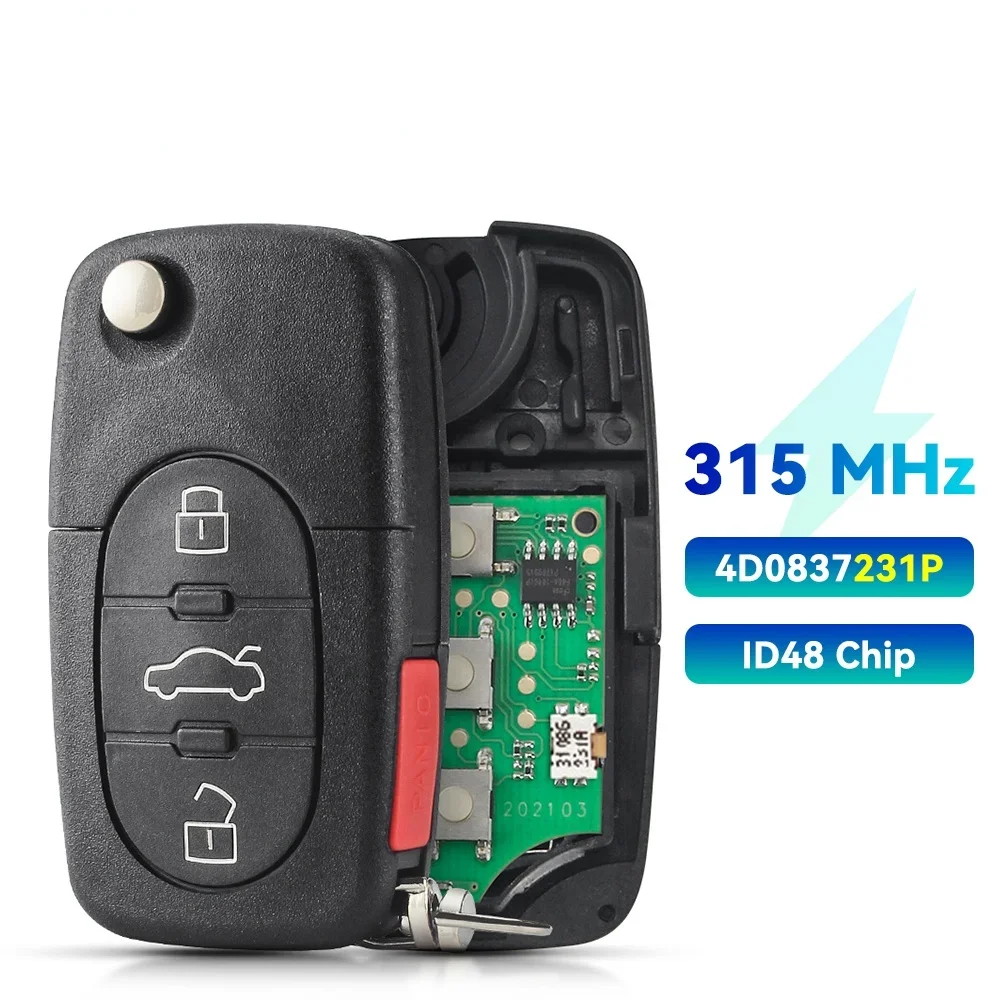 

KEYYOU с аккумулятором Новый дистанционный Автомобильный ключ 315 МГц ID48 чип для Audi A4 A6 A8 S4 S6 S8 TT 1997-2005 4D0837231 M E P