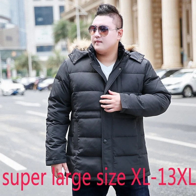 

New High Quality Fashion Men Extra Large Hair Collar Warm Thick Casual White Duck Down Jacket Plus Size XL-10XL 11XL 12XL 13XL