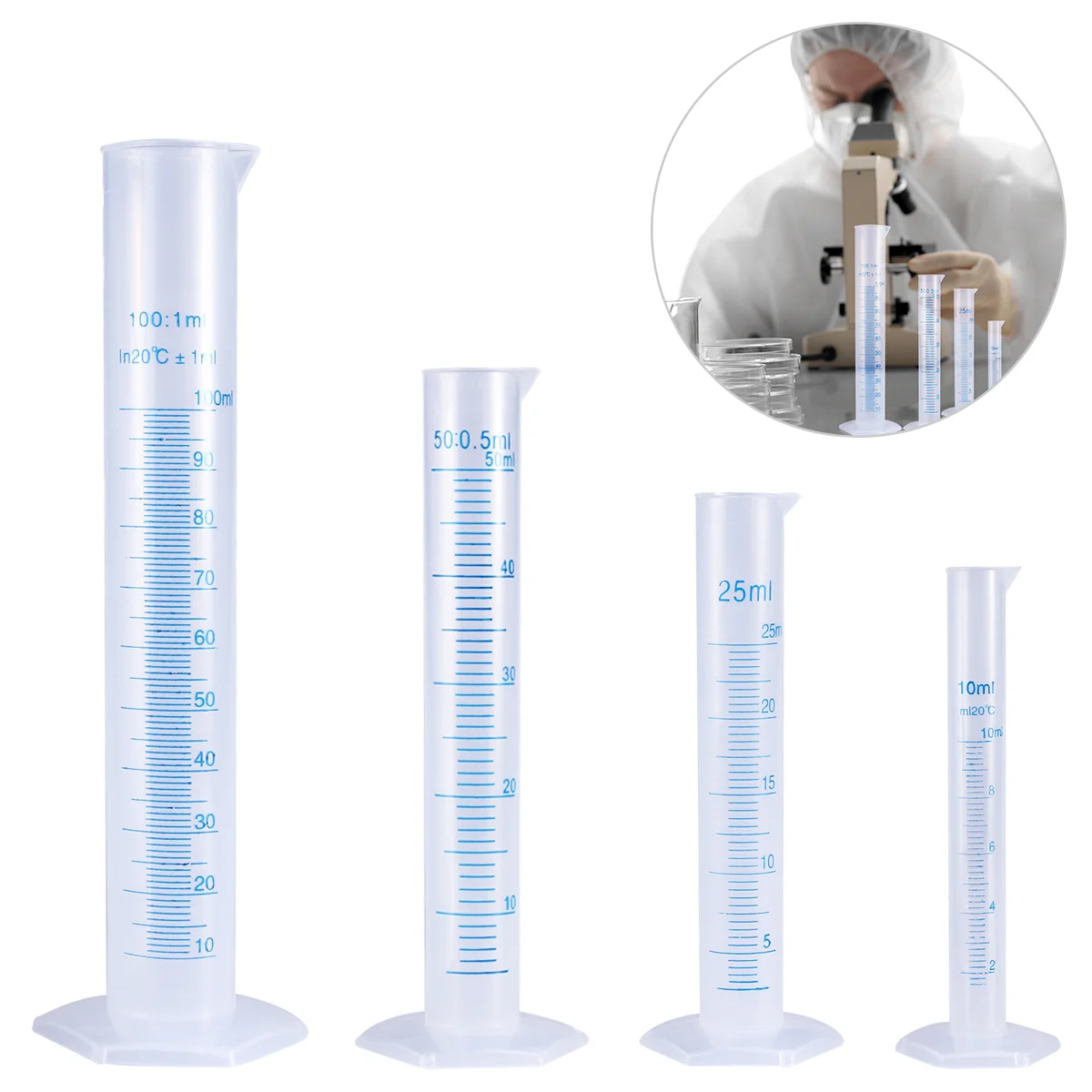 

Measuring Cylinder Graduated Cylinder Test Tube Set of 4, Measuring Tube Flask 10ml 25ml 50ml 100ml for Laboratory School