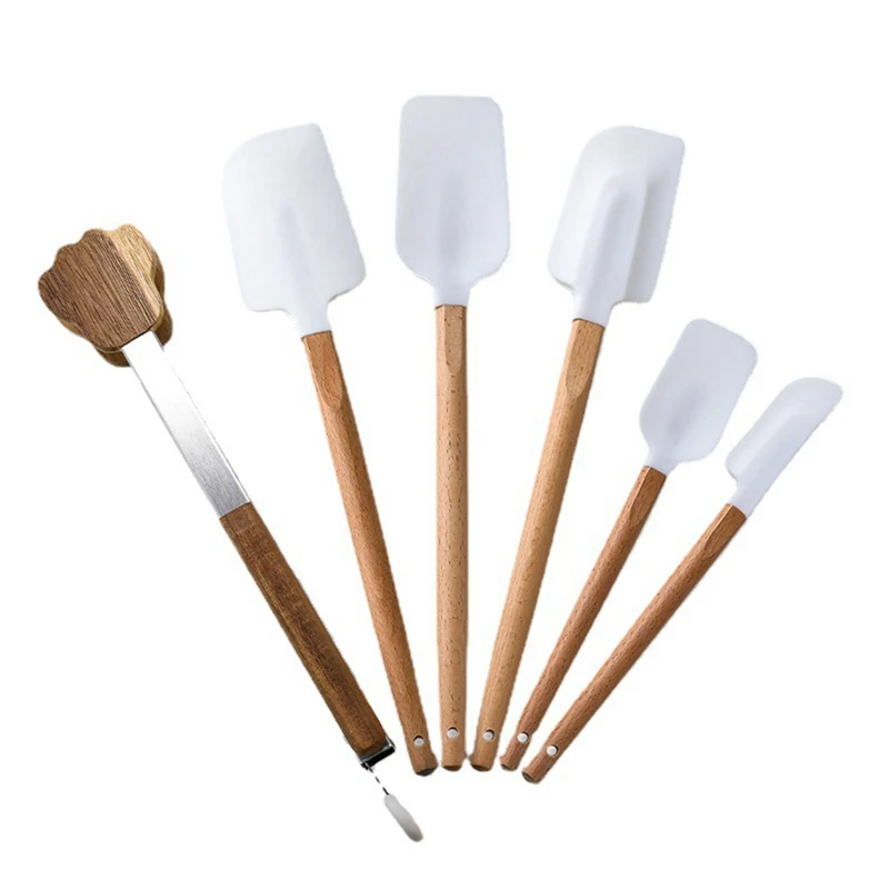 

Резиновые шпатели с подогревом, антипригарные скребки, силиконовая лопатка, деревянная ручка с пищевыми щипцами для смешивания выпечки