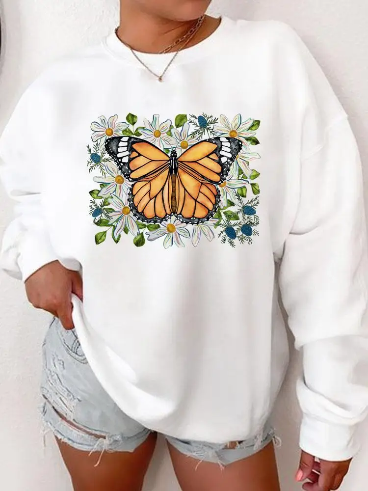 

Butterfly Plant Sweet Cute Autumn Spring Fashion Pullovers Women Long Sleeve Clothing Casual Print Female Graphic Sweatshirts