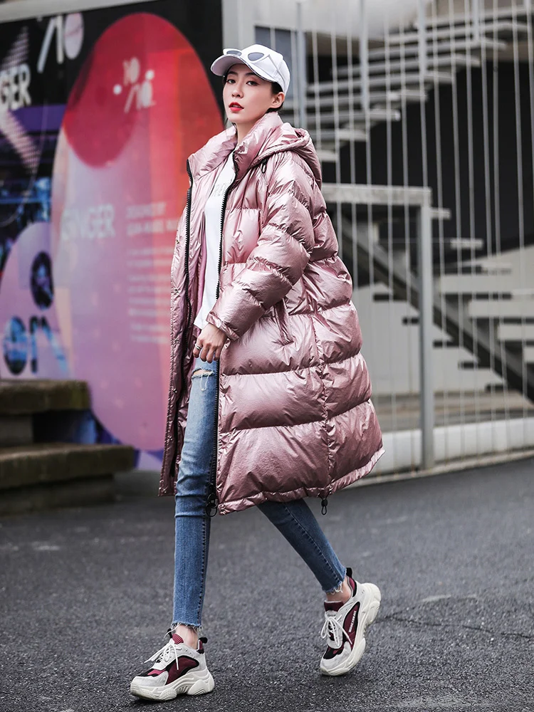 Winter Women's Coats Long Hooded Parkas Fashion Glossy Warm Thicken Cotton Padded Overcoat Oversize Puffer Jackets Female