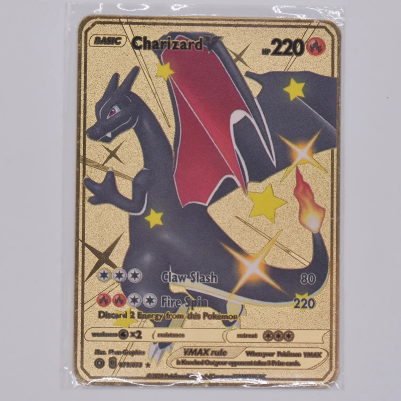

Новый английский HP Pokemon Metal Vmax Card Пикачу; Чаризард Золотая V Card Коллекция подарков для детей
