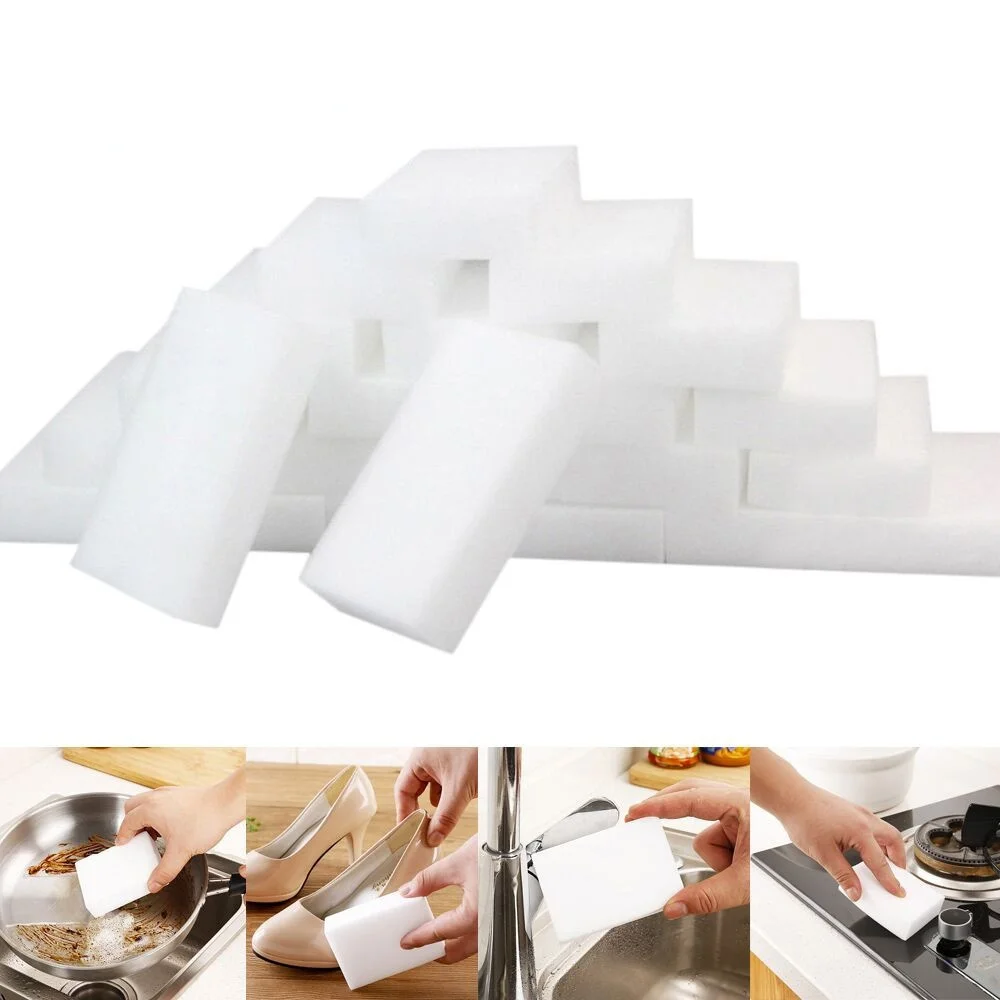 

50Pcs White Magic Sponge Eraser Cleaning Melamine Foam Cleaner Kitchen Scouring Pad Oil Dirty Washcloth Dish Bowl Washing Tool