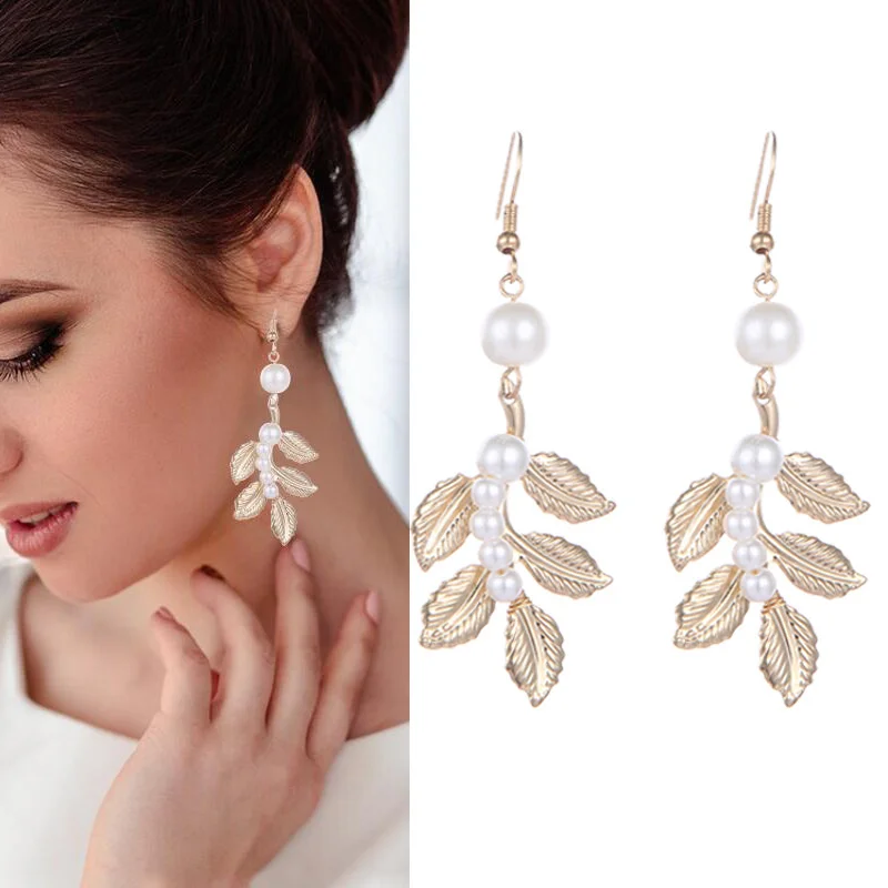 

Vintage Long Dangle Hoop Earrings Classic Bride Gold Leaves Tassel Earring Ornaments Greek Goddess Earrings Jewelry Accessories