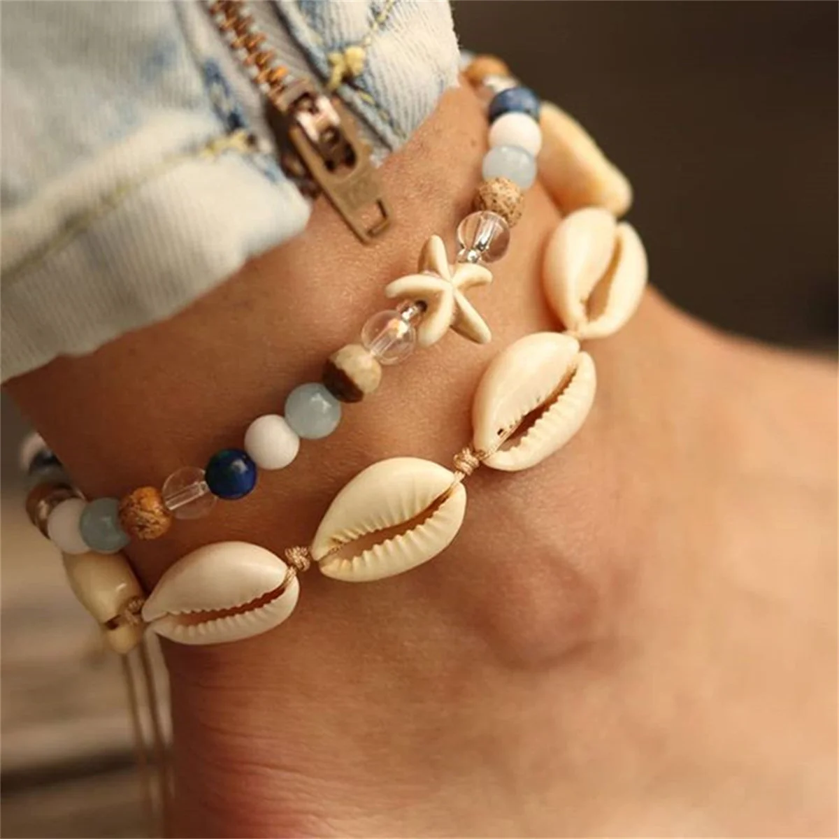 

Boho Shell Rope Chain Anklets For Women Crystal Beads Starfish Charm Anklet Beach Barefoot Ankle Bracelet Leg Chain Foot Jewelry