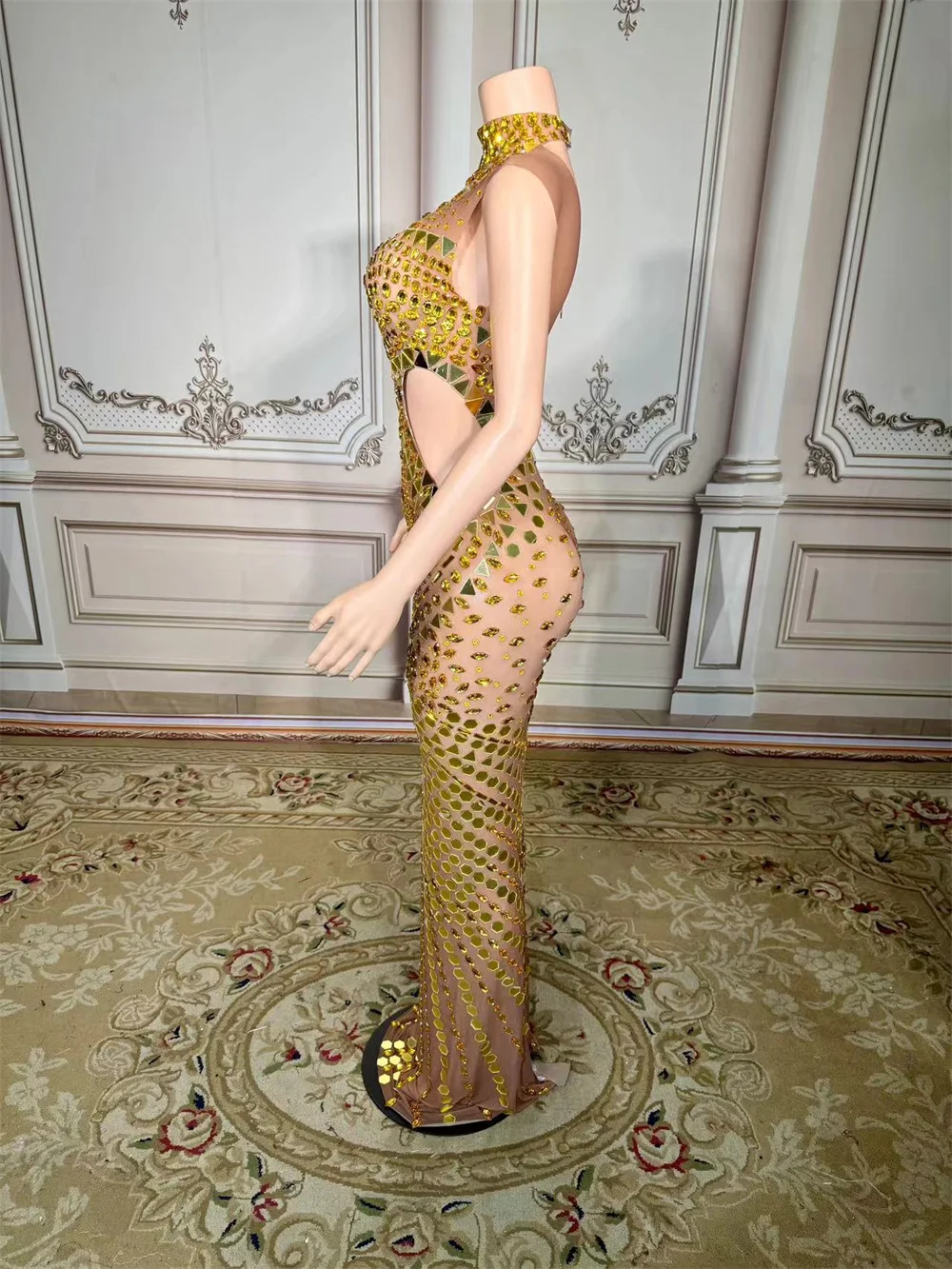 Роскошное дзеркальное длинное платье со стразами для женщин певица знаменитость