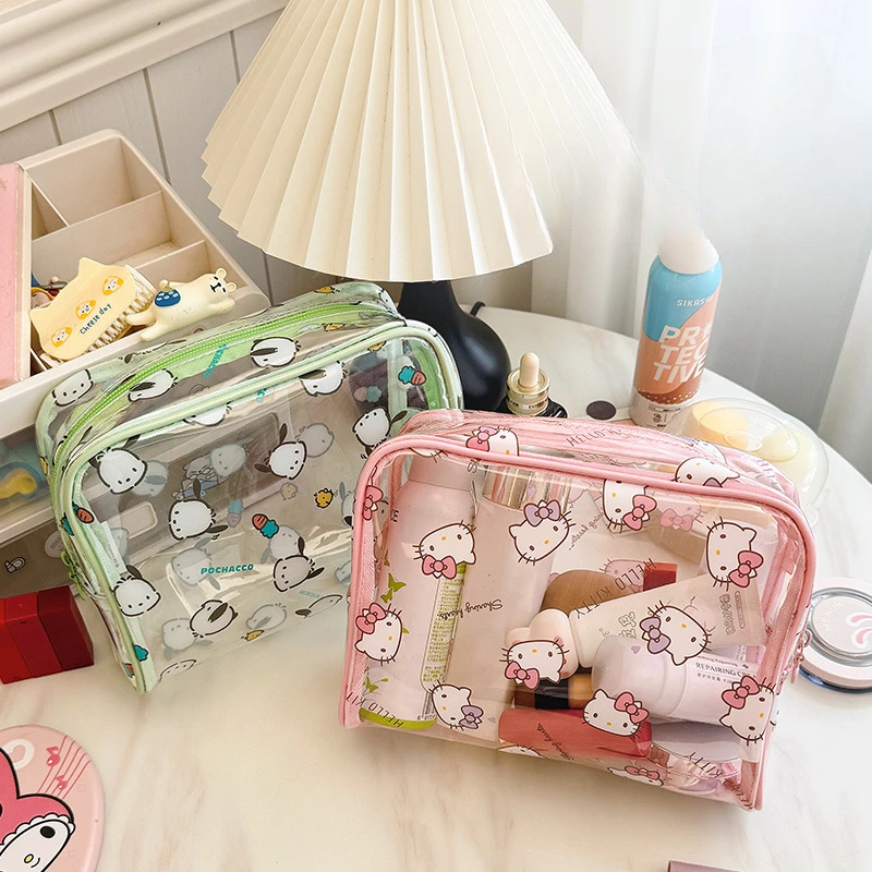 Прозрачная косметичка Sanrio с героями мультфильмов большая вместимость Kuromi Hello Kitty