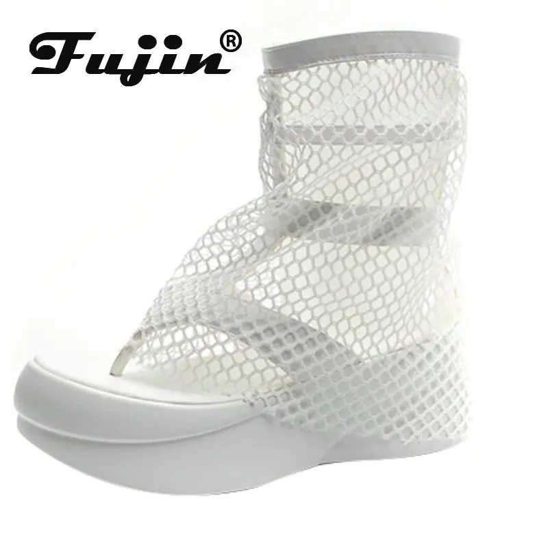 

Fujin/6 см; Сетчатые сандалии до середины икры; Модные женские дышащие туфли на платформе; Брендовые летние тапочки на танкетке