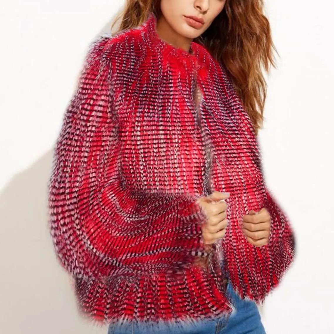 Faux Fur Coat Women Elegant Winter Warm Round Neck Open Stitch Full Sleeve Fashion Elegant Ladies Winter Outwears Jackets & Coat