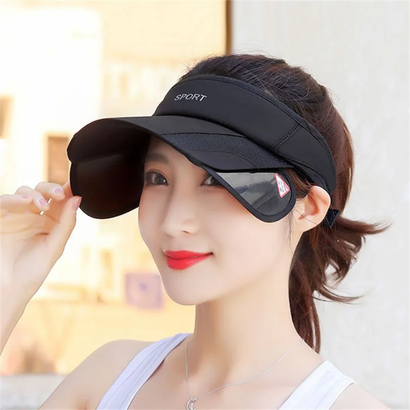 

Women Summer Sun Visor Hat Adjustable Golf Cap Retractable Brim Empty Top UV Protection Beach Shading Tennis Sport Travel Hat