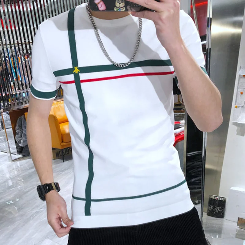 

Футболка мужская с вышивкой пчелы, трикотажная приталенная, с круглым вырезом, в стиле пэчворк, Повседневная Уличная одежда