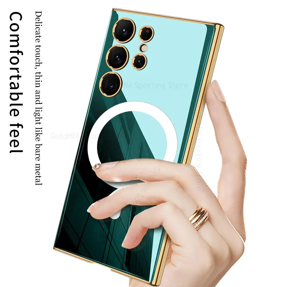 

For Magsafe Magnetic Plating Case Funda For Samsung S23 Ultra 5G Gold Lens Protector Magsafing Cover For Galaxy S23 Plus Coque