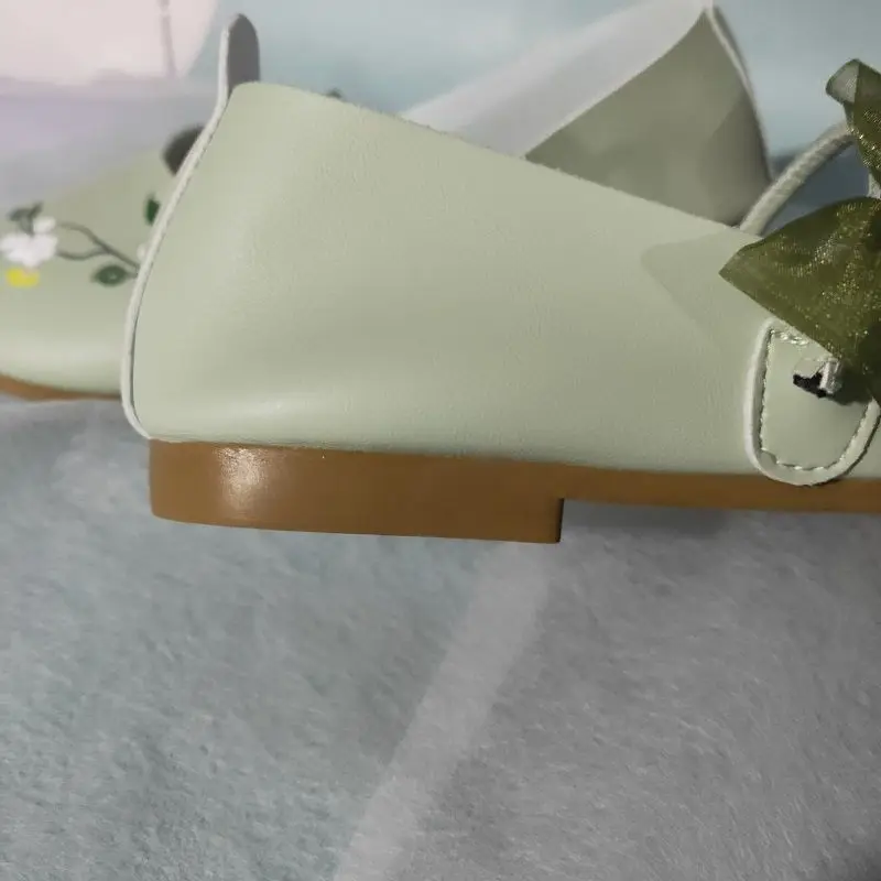 Light Green Ballet Flats Shoes Woman Summer Strappy Loafers Women's Round Toe Driving Shoes Mom Flower Print Bowknot Moccasins