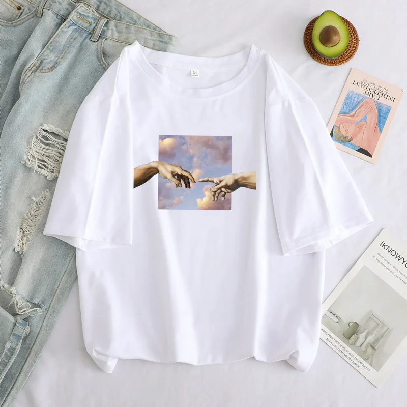 

Oversized Women Tshirt Michelangelo Funny Cartoon Print Short Sleeve Streetwear Grunge Aesthetic Hand Graphic Ulzzang Tops Tees