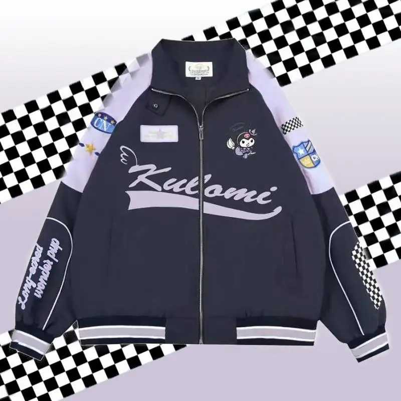

Sanrio New Kuromi Spring Autumn Jacket Trend Wild Biker Baseball Uniform Casual America Letter Streetwear Couple Sweatshirt