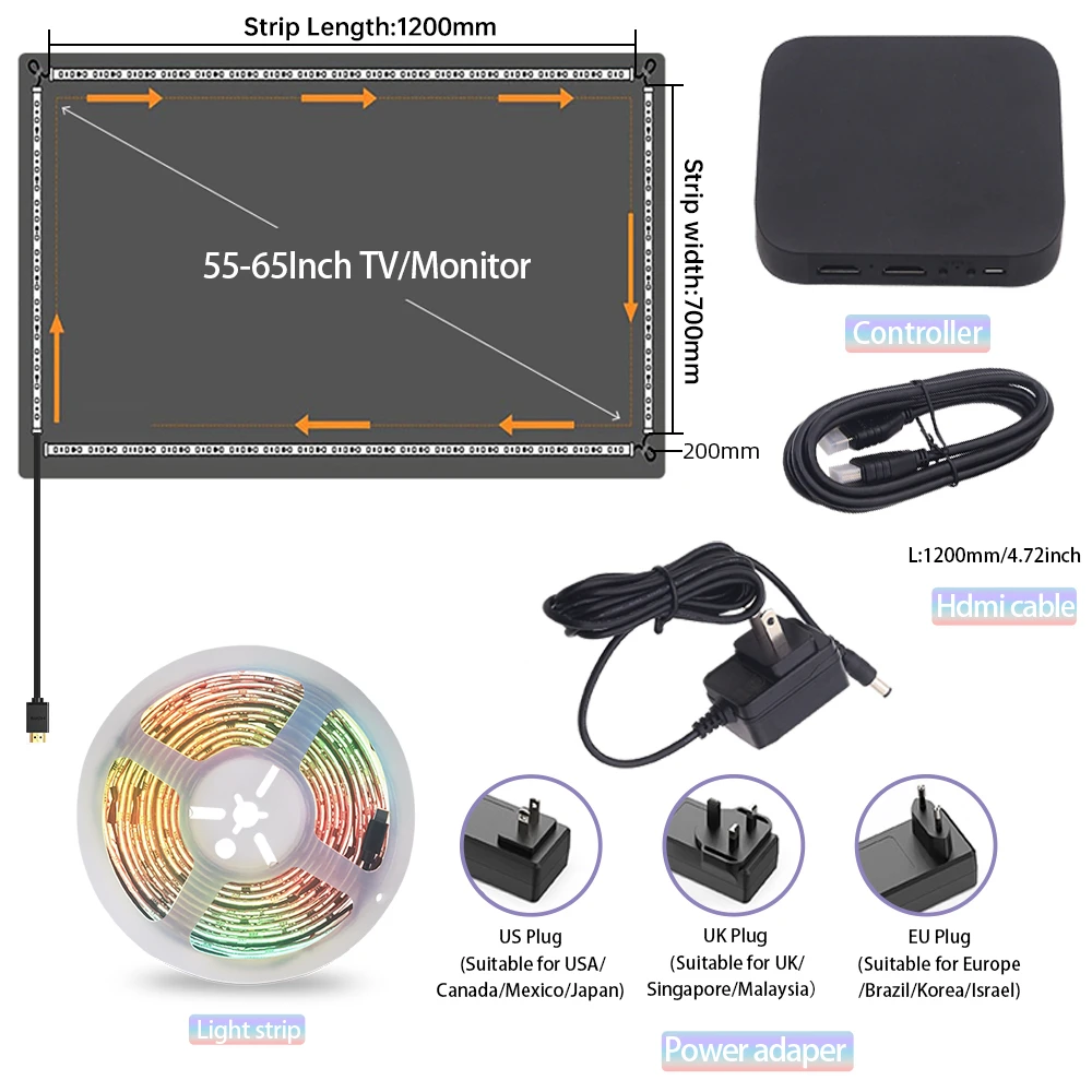 

Smart AI Screen Sync Box Ambient LED Strip TV PC Монитор Подсветка HDMI 2.0 4K Игровая музыкальная подсветка WIFI Alexa Google Assistant