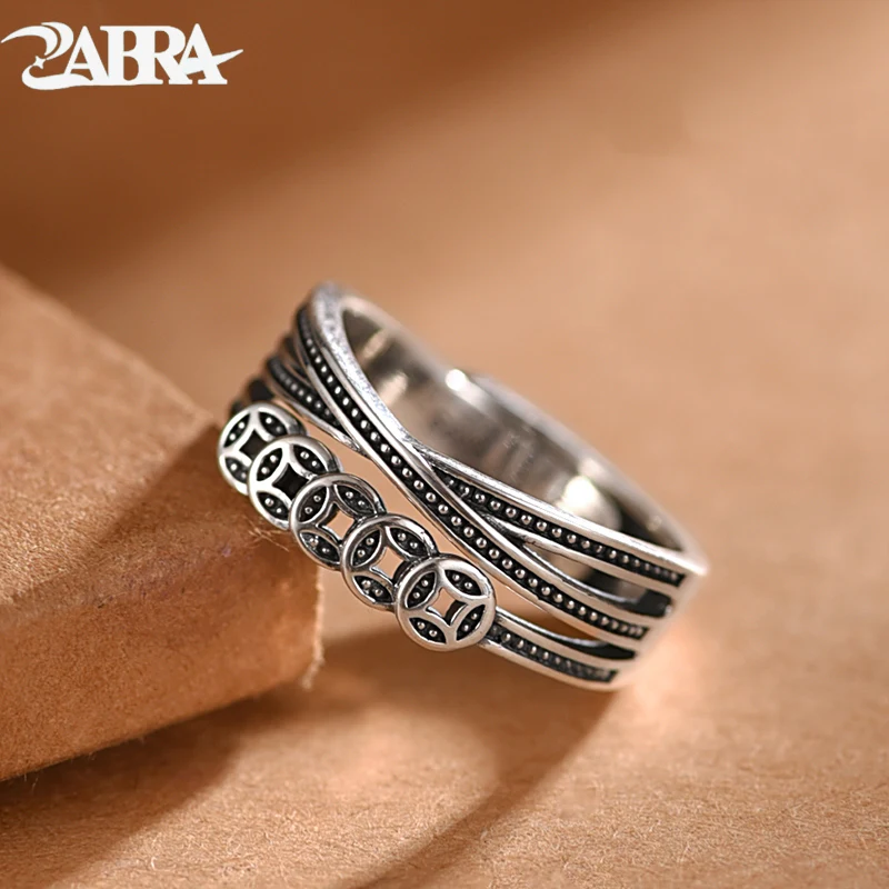 

ZABRA Ретро S925 Серебряное кольцо для мужчин и женщин с нишевым дизайном, декоративное регулируемое кольцо на указательный палец