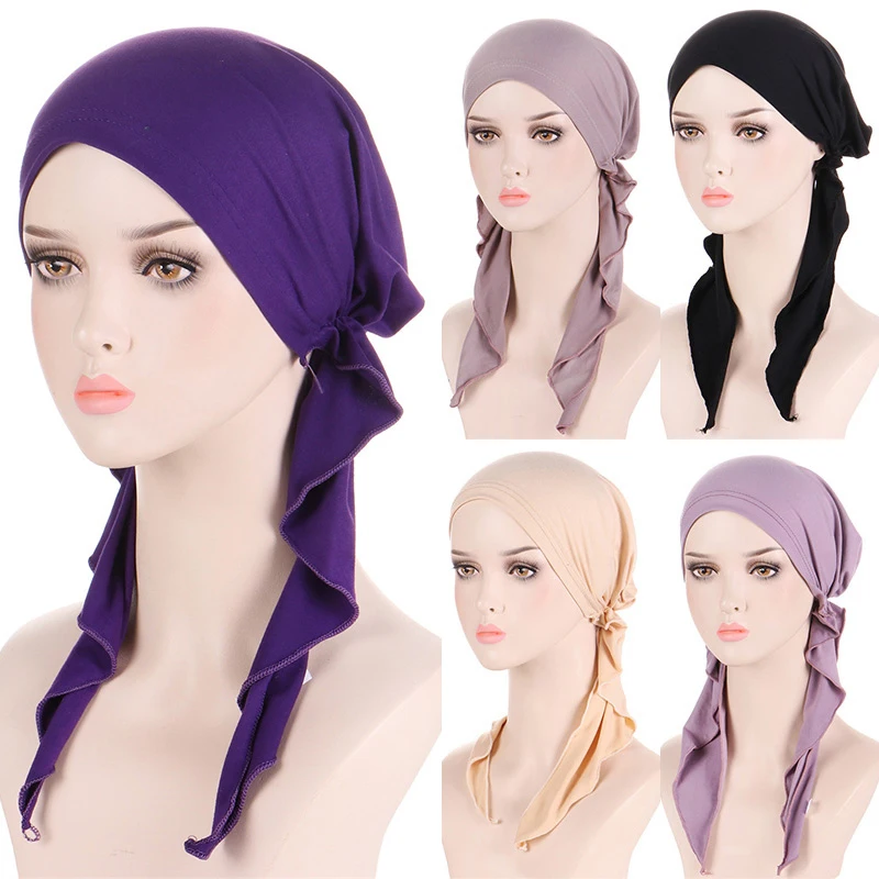 

Solid Color Muslim Women Inner Hijabs Cap Arab Wrap Head Scarf Turban Bonnet Ready To Wear Hijab Femme Underscarf Caps Turbante