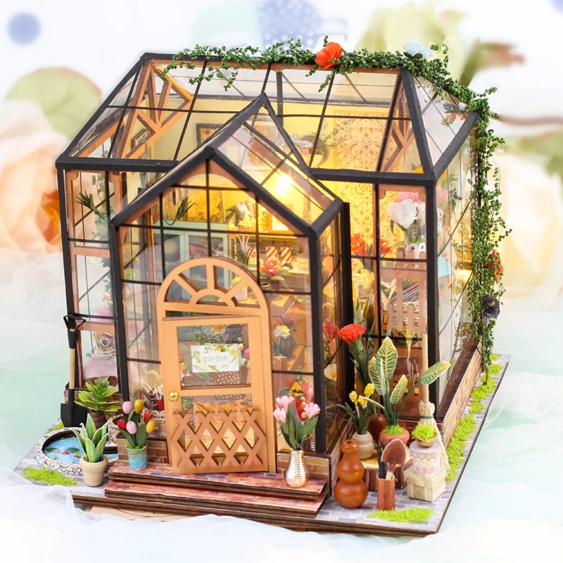 

Wooden Doll House Model Kit Miniature With Furniture Led Lights Flower Room Casa Diy Villa Dollhouse Toys Grown-up Kid Xmas Gift