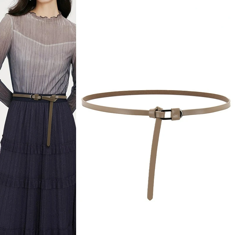 Knot Thin Belts Women's Cowhide Decorative Belt Women's Dress Versatile Leather Belt High Quality Designer Fashion Waistband