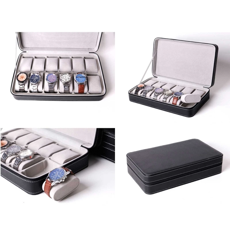 

Portable PU Watch Storage Case 12 Bit Watch Travel Box with Zip and Soft Felted Interior for Holding Watch Smart Watch