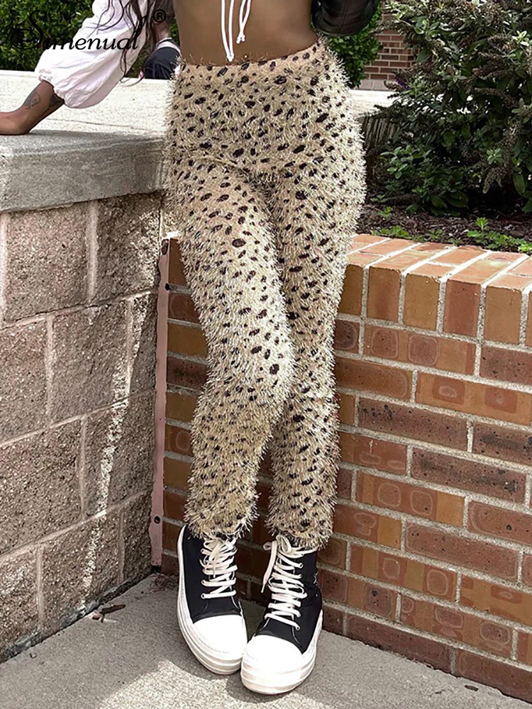 

Simenual Leopard Skinny Pants Autumn Winter Hipster Folds Vintage Body-Shaping Pencil Bottoms Casual Streetwear Push Up Trousers