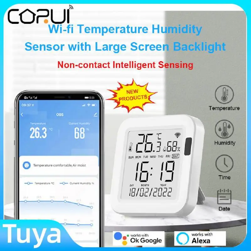 

CORUI WiFi Tuya Smart Temperature And Humidity Sensor APP Remote Monitor For Smart Home SmartLife Work With Alexa Google Home