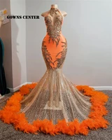 orange feathers prom dresses 2022 luxury gowns for black girls african gowns for women party wear formal halter robe de soiree