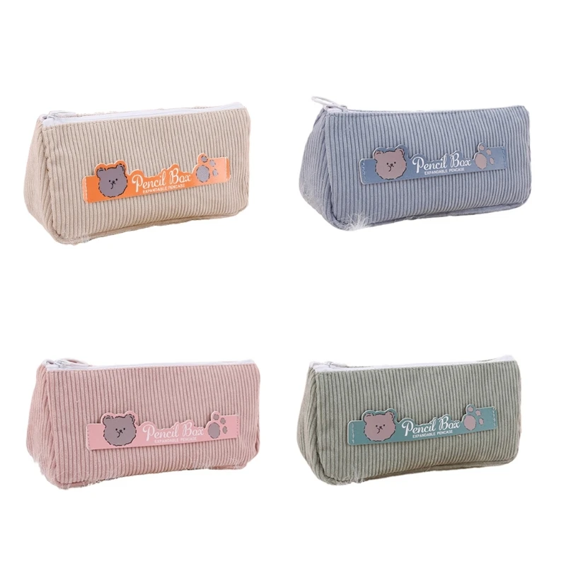 

B36C Large Corduroy Pencil Pouch Holder Bag Zipper Lock Deisgn Pencil Pouch for Kids