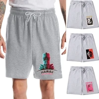 mens new summer sports pants fashion casual comfortable high waist drawstring sculpture print shorts wide leg beach scanties