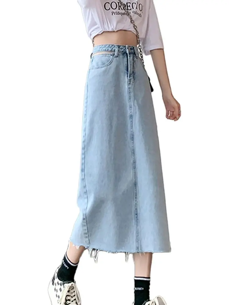 

Casual Denim Skirt High Waist High Waist And Thin Sexy Split Slim Hip Long Skirt 2022 Summer New Fashion Women'S Clothing
