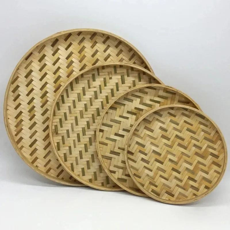 

13/18/22/26/30cm Handmade Weaving Bamboo Sieve Raft Round Dustpan DIY Decorative Fruit Bread Basket Kitchen Storage