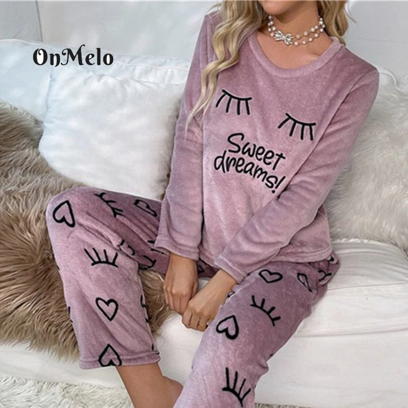 

Пижамный комплект Женский фланелевый, на осень/зиму, с длинным рукавом и брюками