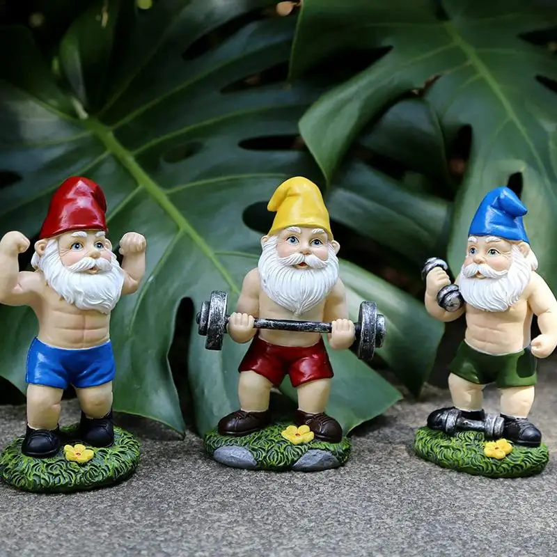 

Dumbbell Weightlifting Gnome Sculpture Old Man Fairy Ornament Creative Naughty Garden Dwarf Statue Gnome Figurine Decoration