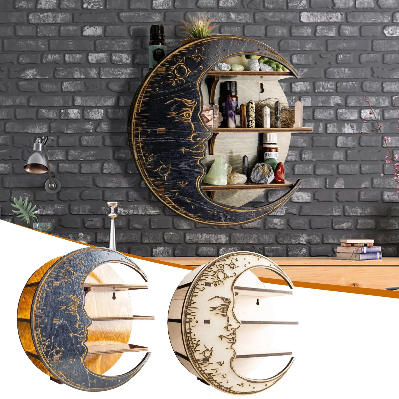 

Изысканная Хрустальная полка в форме Луны, настенное украшение для дома, деревянные полки, стеллаж для хранения, 3 предмета, стеллаж для демо...