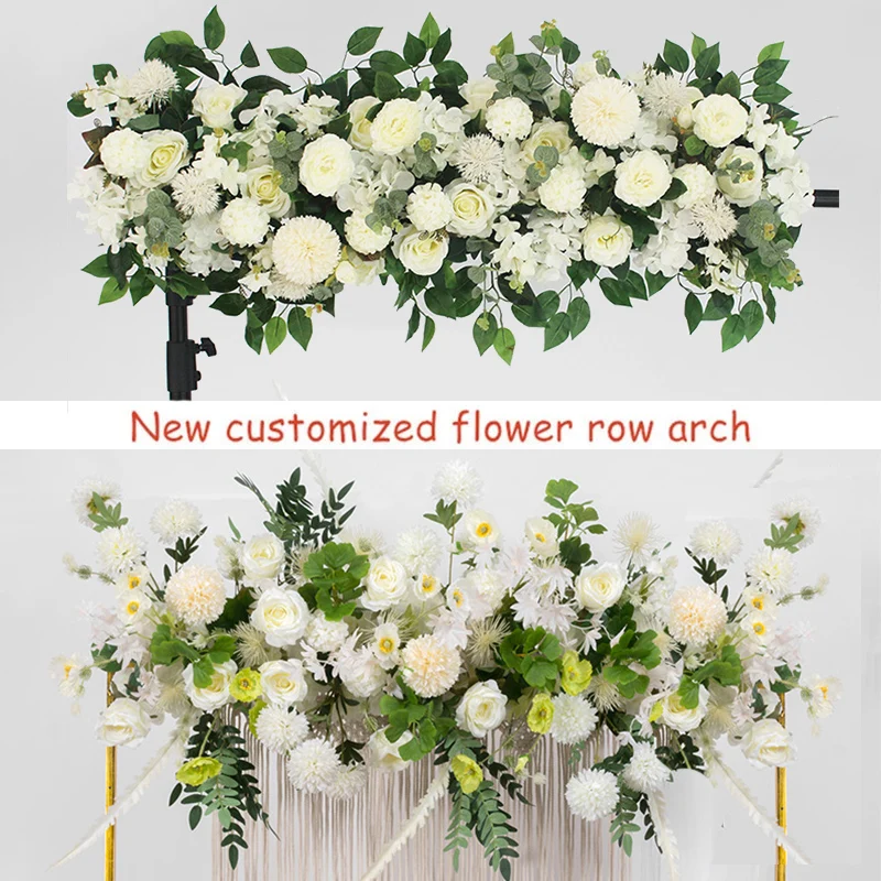 

100cm 50cm Artificial Wedding Flowers Wall Iron Arch Backdrop Decor Supplies Fake Silk Peony Rose Row Table Centerpiece Arrange