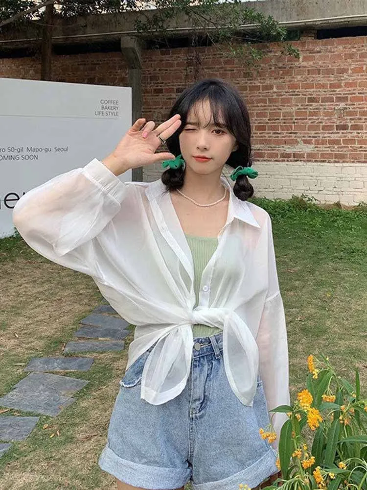 Женская шифоновая блузка с длинным рукавом тонкий однотонный кардиган