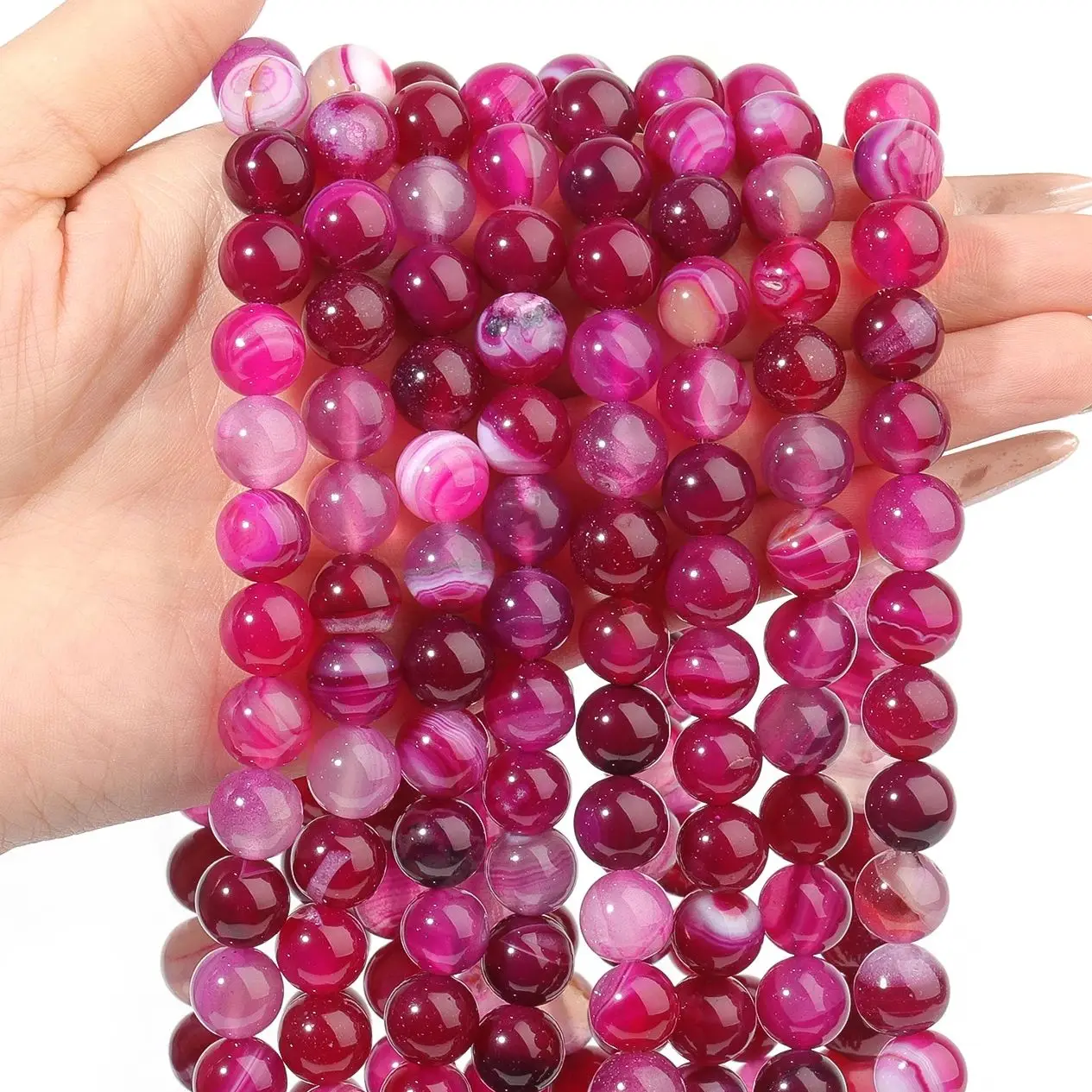 Натуральные розово-красные полосатые агатовые бусины свободные круглые