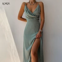 lorie africa bodycon evening dresses for wedding dubai pleated spaghetti straps prom gowns side slit mermaid celebrity dress