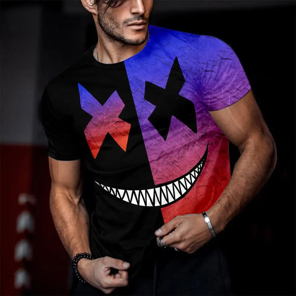 

Summer Men Casual Loose Men 3D Printing Couple Short Sleeves Fashion Color Matching Smiley Face Printing T-shirt XXS-6XL