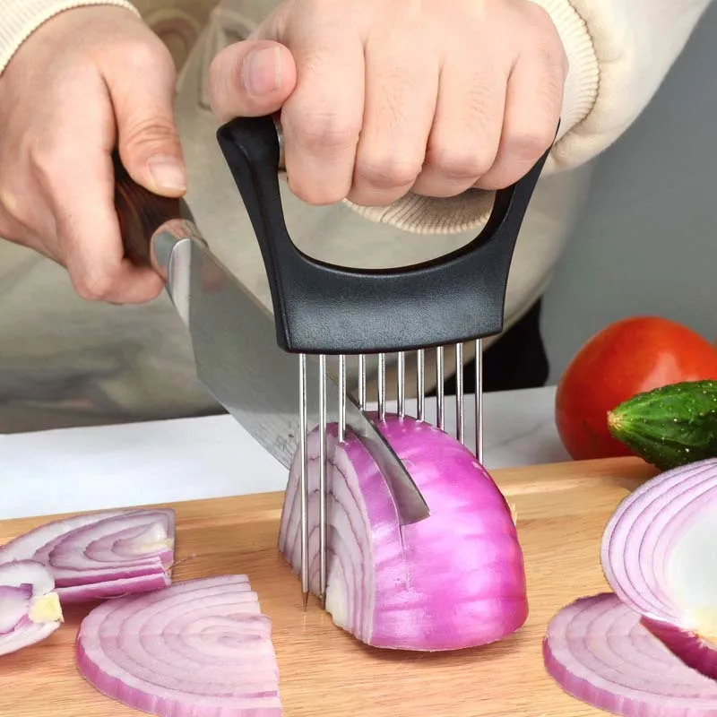 

1pc Stainless Steel Onion Holder For Slicing Onion Tomato Cutter Outdoor Home Kitchen Accessories