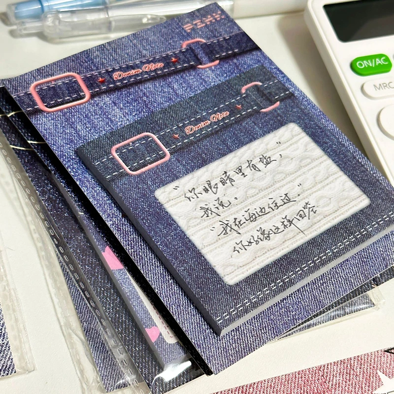 

40 Pcs Vintage Sticky Notes Denim Style Sticker Simple Notes Memo Pads Student Stationery Supplies Office Accessories
