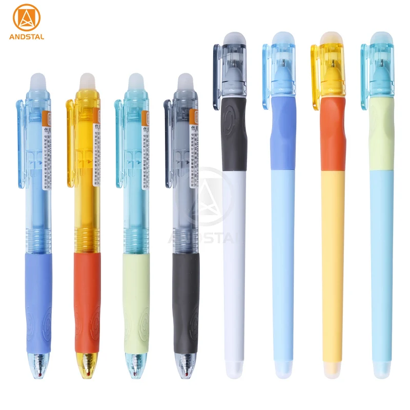 

Andstal Unique Ergonomic Anti-bacterial Erasable Pens 2 Erasers Blue ink 0.5mm Heat Sensitive Ball Friction Erasable Gel Pen