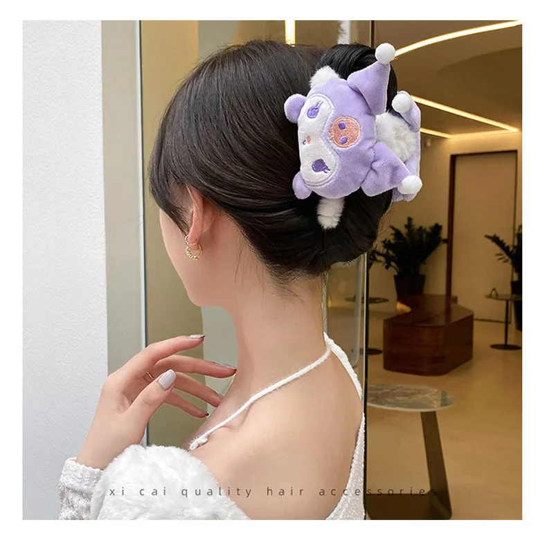 

Sanrio Mymelody Kuromi Autumn and Winter Plush Clip Large Kawaii Sweet Back Shark Clip Christmas Gift Hairpin Hair Jewelry