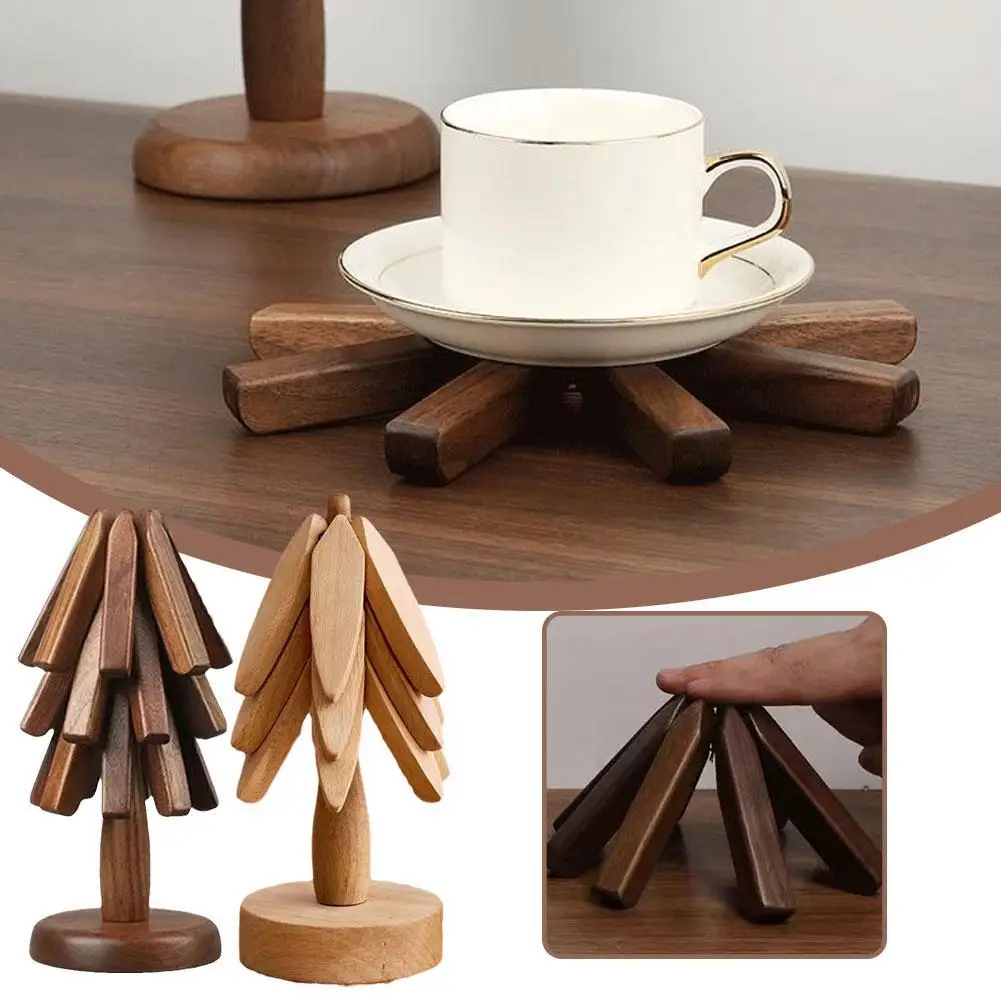 

Wooden Coaster Tree Shape Trivet Set Coaster For Teapot Hot Pots Non-slip Kitchen Placemat Heat Resistant Insulation Pad