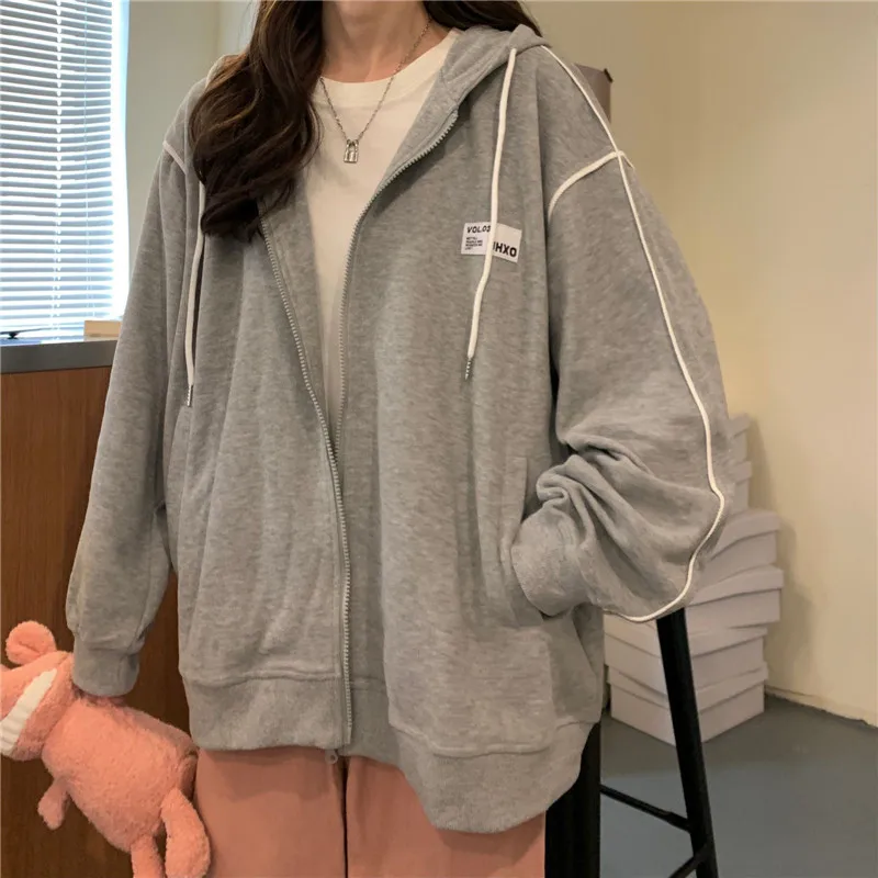 

zip up hoodie coats Long Sleeve Oversized Hooded Sweatshirts solid pocket cardigan jacket Unisex goth hoodies women y2k clothes