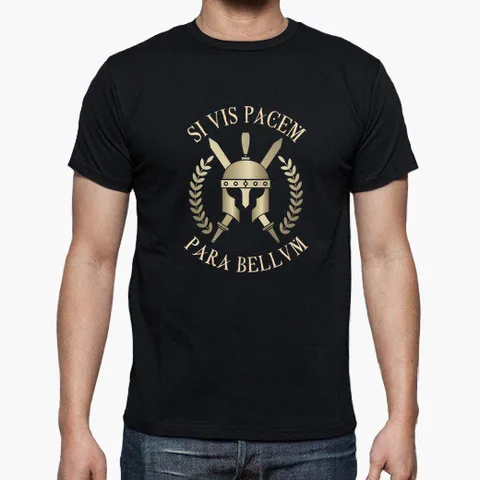 Si Vis Pacem Para Bellum. Спартанская футболка с крестом на шлем и мечами. Летняя Хлопковая мужская футболка с круглым вырезом и коротким рукавом Новинка
