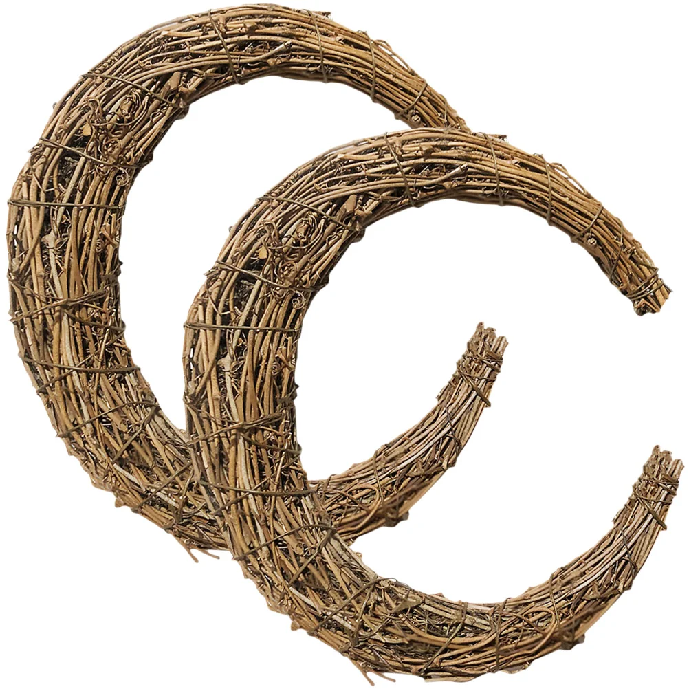 

2 Pcs Twig Wreath Flower Wreaths Front Door Wicker Rattan Wreath Braiding Accessories Rattan Garland Crafts DIY Rattan Wreath