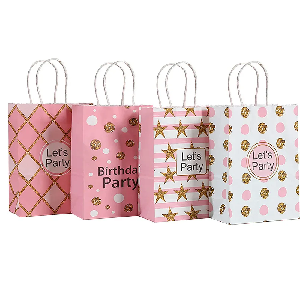 

50Pcs Pink Lets Party Gift Bags With Handle 1th Birthday Girl Baby Shower Favor Present Packaging For Guests Thank You Handbag